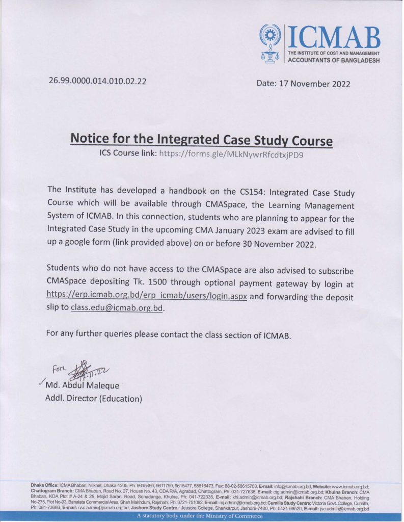 Notice For The Integrated Case Study Course Welcome To ICMAB